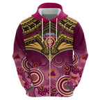 Personalised Brisbane Football Hoodie Go Lions Aboriginal Mix Polynesian Pattern LT14