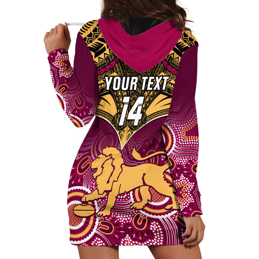 Personalised Brisbane Football Hoodie Dress Go Lions Aboriginal Mix Polynesian Pattern LT14