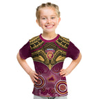 Personalised Brisbane Football Kid T Shirt Go Lions Aboriginal Mix Polynesian Pattern LT14