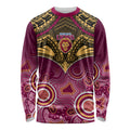 Personalised Brisbane Football Long Sleeve Shirt Go Lions Aboriginal Mix Polynesian Pattern LT14