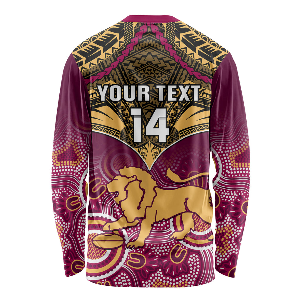 Personalised Brisbane Football Long Sleeve Shirt Go Lions Aboriginal Mix Polynesian Pattern LT14
