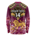 Personalised Brisbane Football Long Sleeve Shirt Go Lions Aboriginal Mix Polynesian Pattern LT14