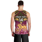 Personalised Brisbane Football Men Tank Top Go Lions Aboriginal Mix Polynesian Pattern LT14
