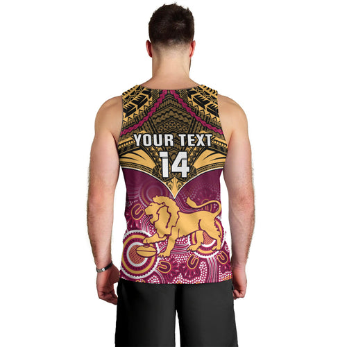 Personalised Brisbane Football Men Tank Top Go Lions Aboriginal Mix Polynesian Pattern LT14