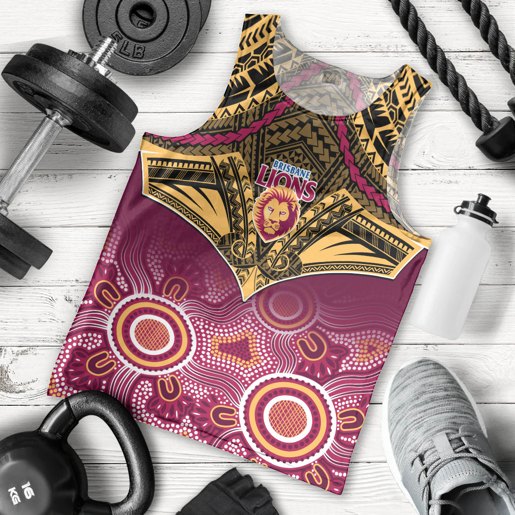 Personalised Brisbane Football Men Tank Top Go Lions Aboriginal Mix Polynesian Pattern LT14