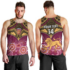 Personalised Brisbane Football Men Tank Top Go Lions Aboriginal Mix Polynesian Pattern LT14