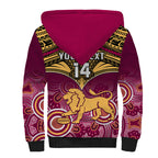 Personalised Brisbane Football Sherpa Hoodie Go Lions Aboriginal Mix Polynesian Pattern LT14