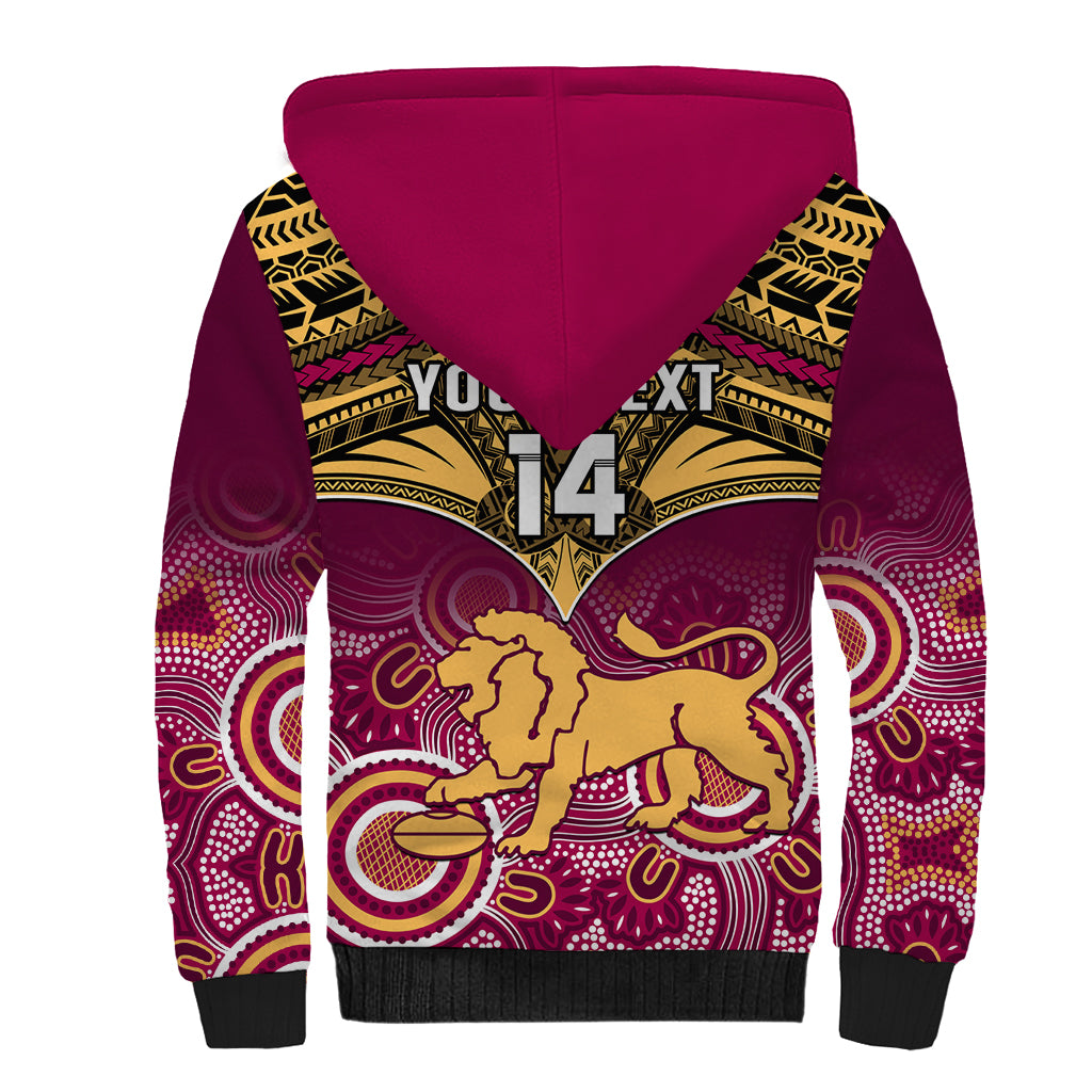 Personalised Brisbane Football Sherpa Hoodie Go Lions Aboriginal Mix Polynesian Pattern LT14
