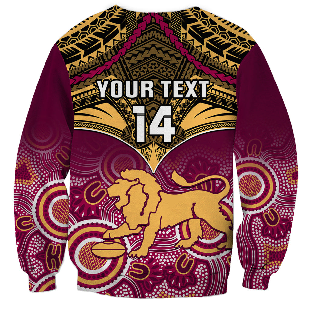 Personalised Brisbane Football Sweatshirt Go Lions Aboriginal Mix Polynesian Pattern LT14