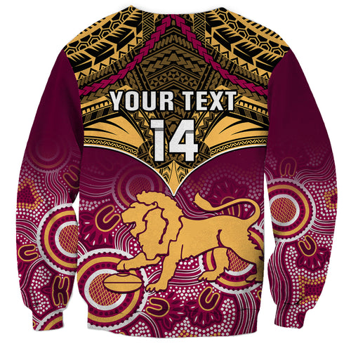 Personalised Brisbane Football Sweatshirt Go Lions Aboriginal Mix Polynesian Pattern LT14