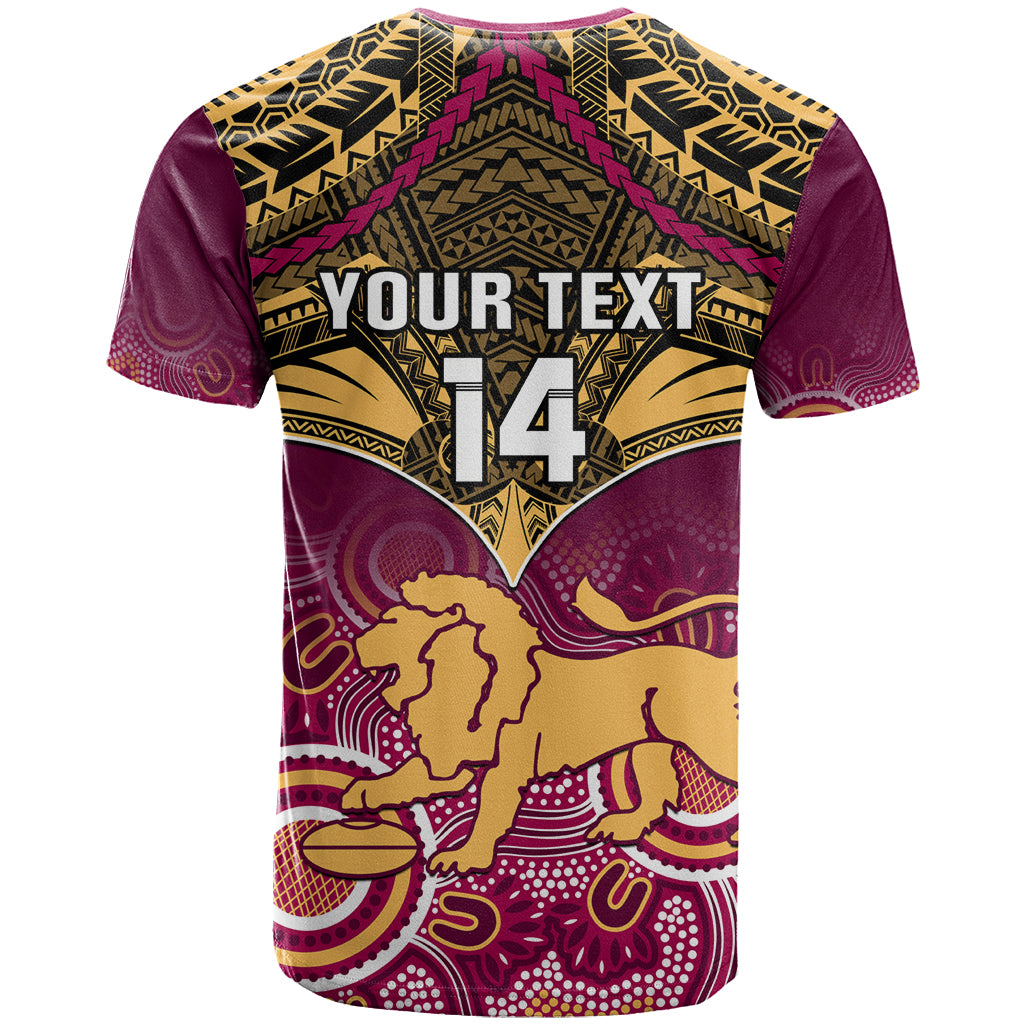 Personalised Brisbane Football T Shirt Go Lions Aboriginal Mix Polynesian Pattern LT14