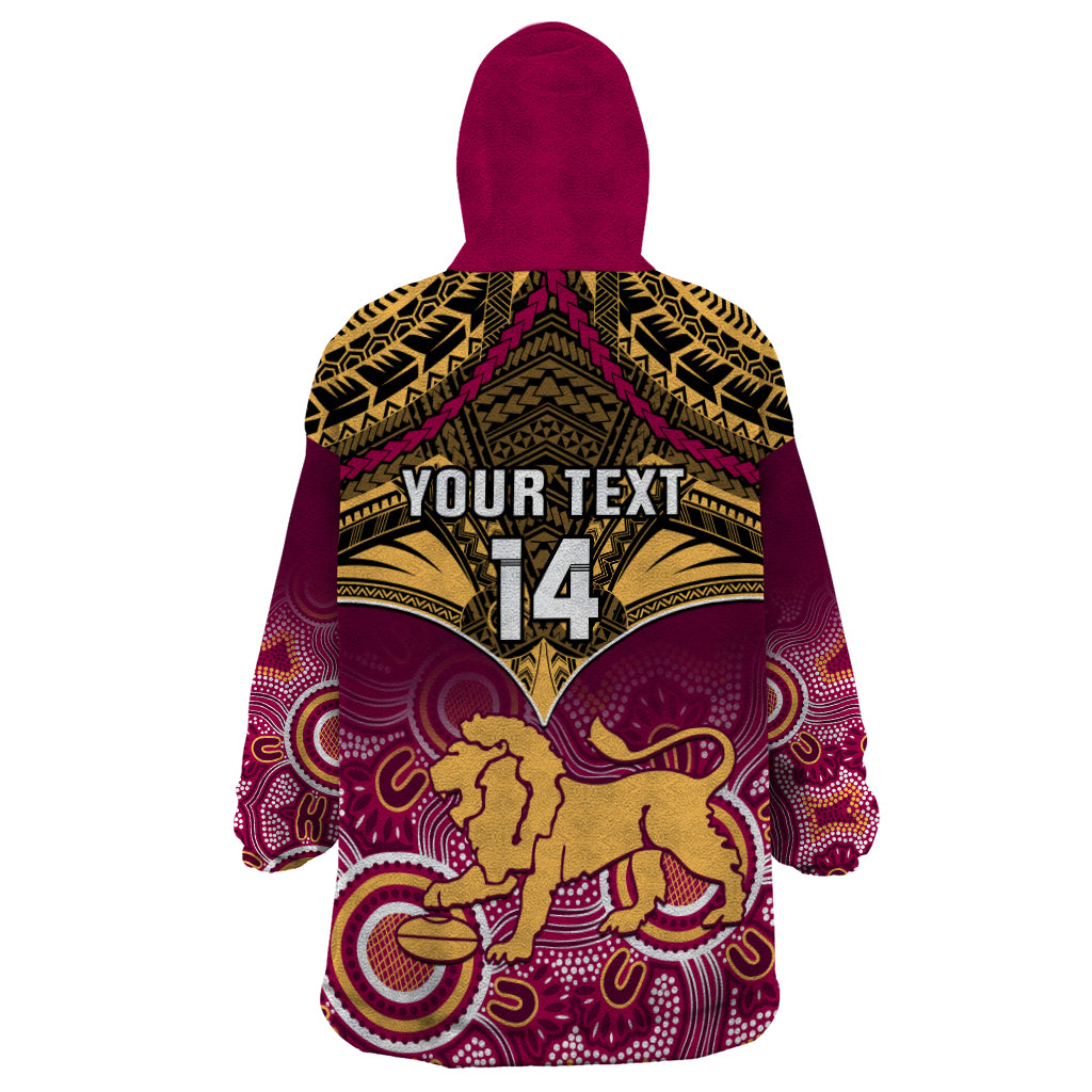 Personalised Brisbane Football Wearable Blanket Hoodie Go Lions Aboriginal Mix Polynesian Pattern LT14