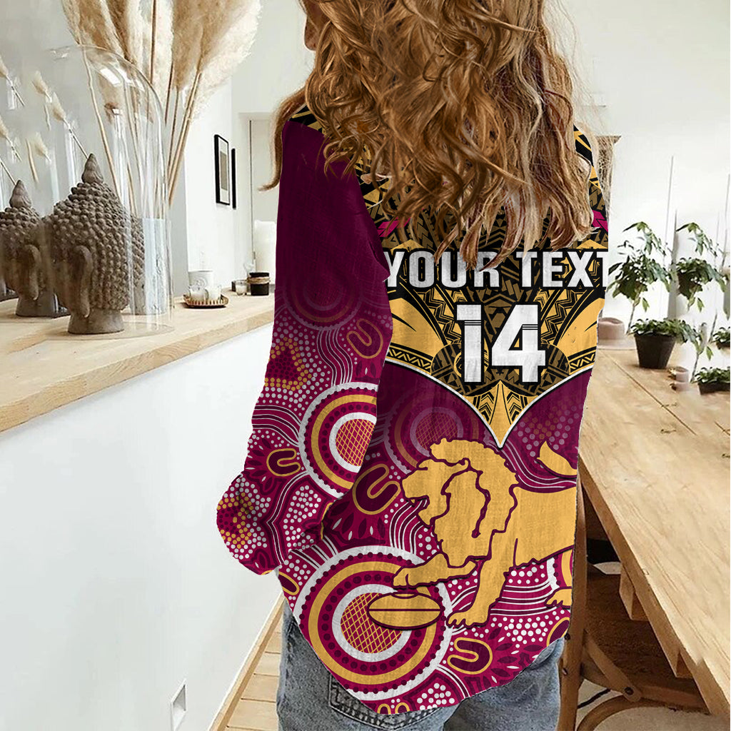 Personalised Brisbane Football Women Casual Shirt Go Lions Aboriginal Mix Polynesian Pattern LT14