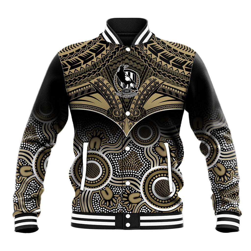 Collingwood Football Baseball Jacket Go Magpies Aboriginal Mix Polynesian Pattern LT14