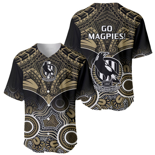 Collingwood Football Baseball Jersey Go Magpies Aboriginal Mix Polynesian Pattern LT14