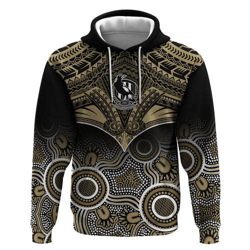 Collingwood Football Hoodie Go Magpies Aboriginal Mix Polynesian Pattern LT14
