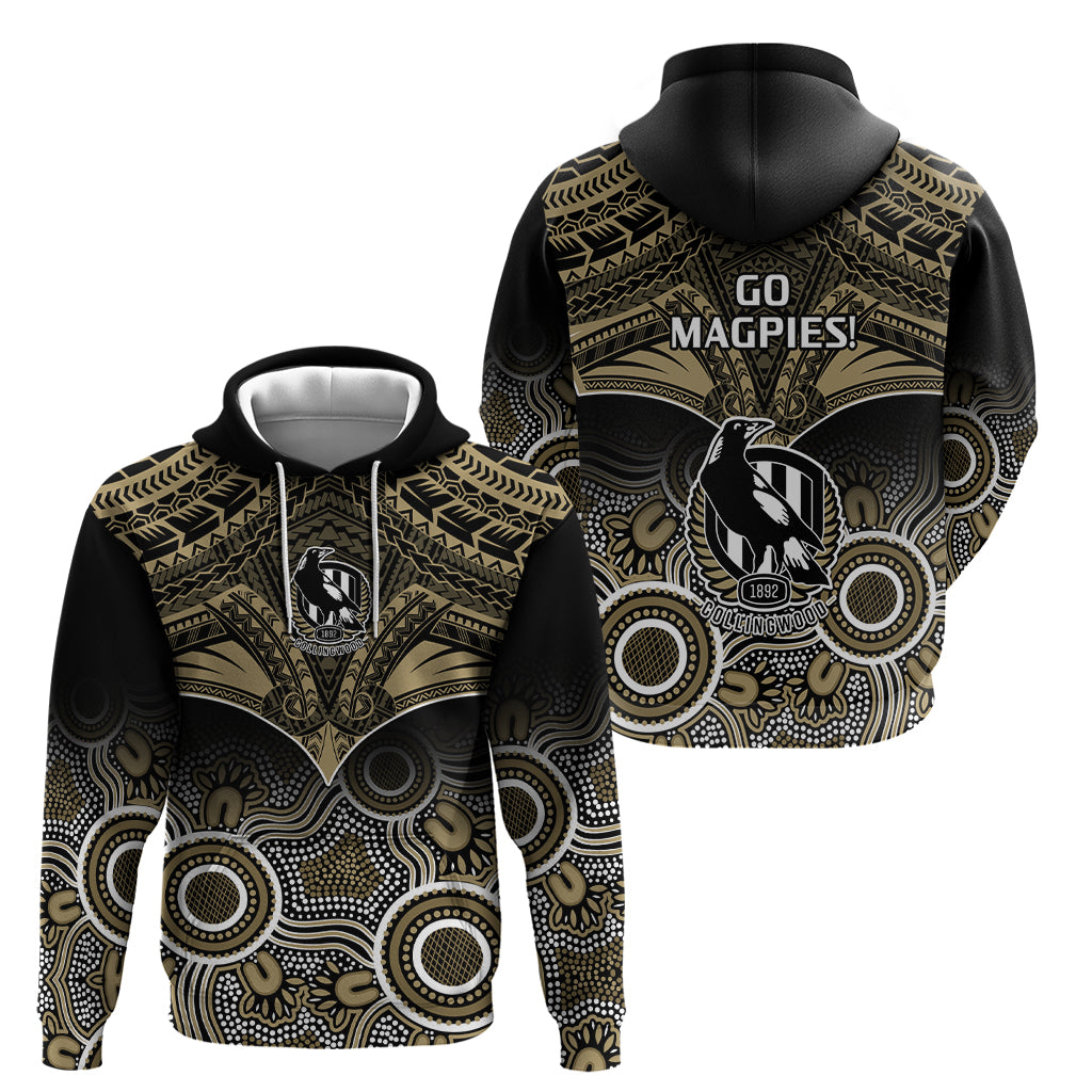 Collingwood Football Hoodie Go Magpies Aboriginal Mix Polynesian Pattern LT14