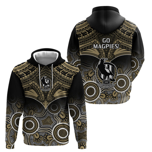 Collingwood Football Hoodie Go Magpies Aboriginal Mix Polynesian Pattern LT14