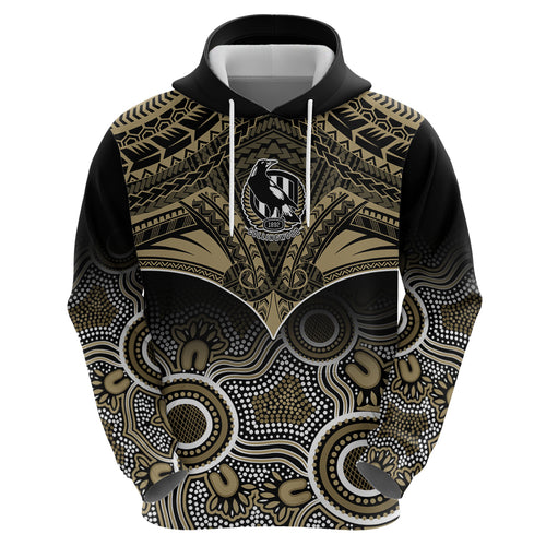 Collingwood Football Hoodie Go Magpies Aboriginal Mix Polynesian Pattern LT14