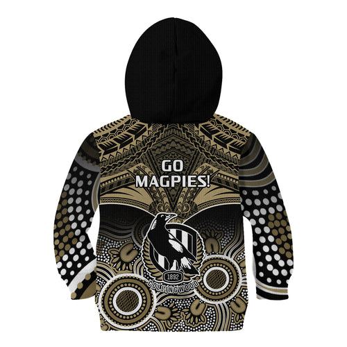 Collingwood Football Kid Hoodie Go Magpies Aboriginal Mix Polynesian Pattern LT14