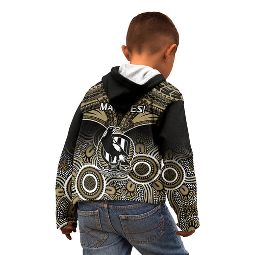 Collingwood Football Kid Hoodie Go Magpies Aboriginal Mix Polynesian Pattern LT14