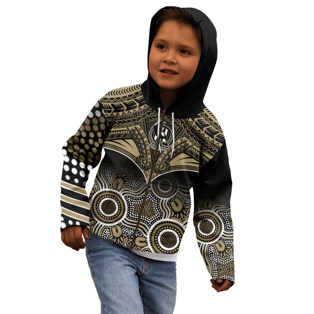 Collingwood Football Kid Hoodie Go Magpies Aboriginal Mix Polynesian Pattern LT14