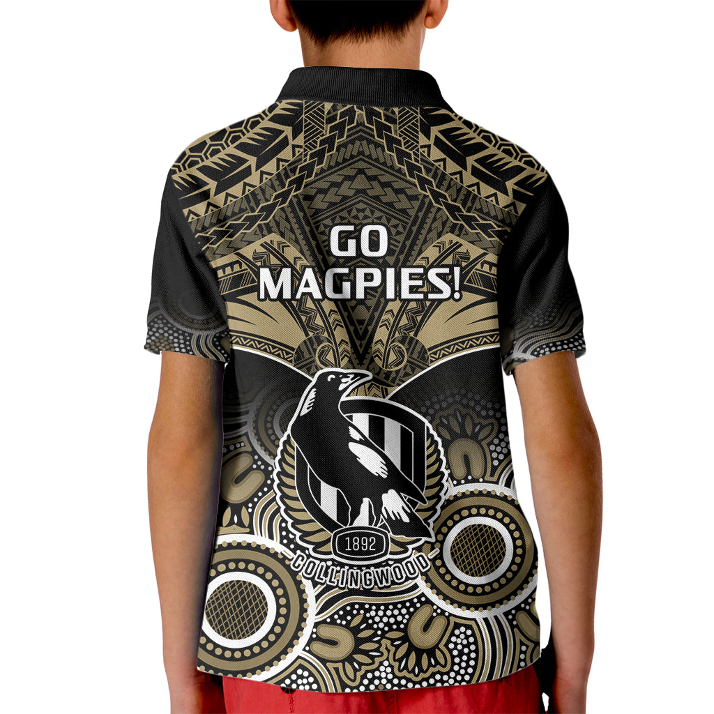 Collingwood Football Kid Polo Shirt Go Magpies Aboriginal Mix Polynesian Pattern LT14