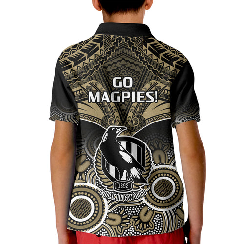 Collingwood Football Kid Polo Shirt Go Magpies Aboriginal Mix Polynesian Pattern LT14