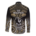 Collingwood Football Long Sleeve Button Shirt Go Magpies Aboriginal Mix Polynesian Pattern LT14