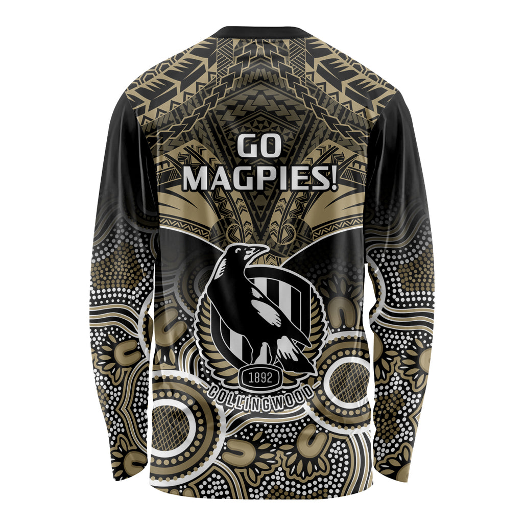Collingwood Football Long Sleeve Shirt Go Magpies Aboriginal Mix Polynesian Pattern LT14