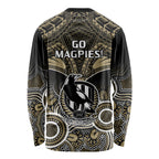 Collingwood Football Long Sleeve Shirt Go Magpies Aboriginal Mix Polynesian Pattern LT14