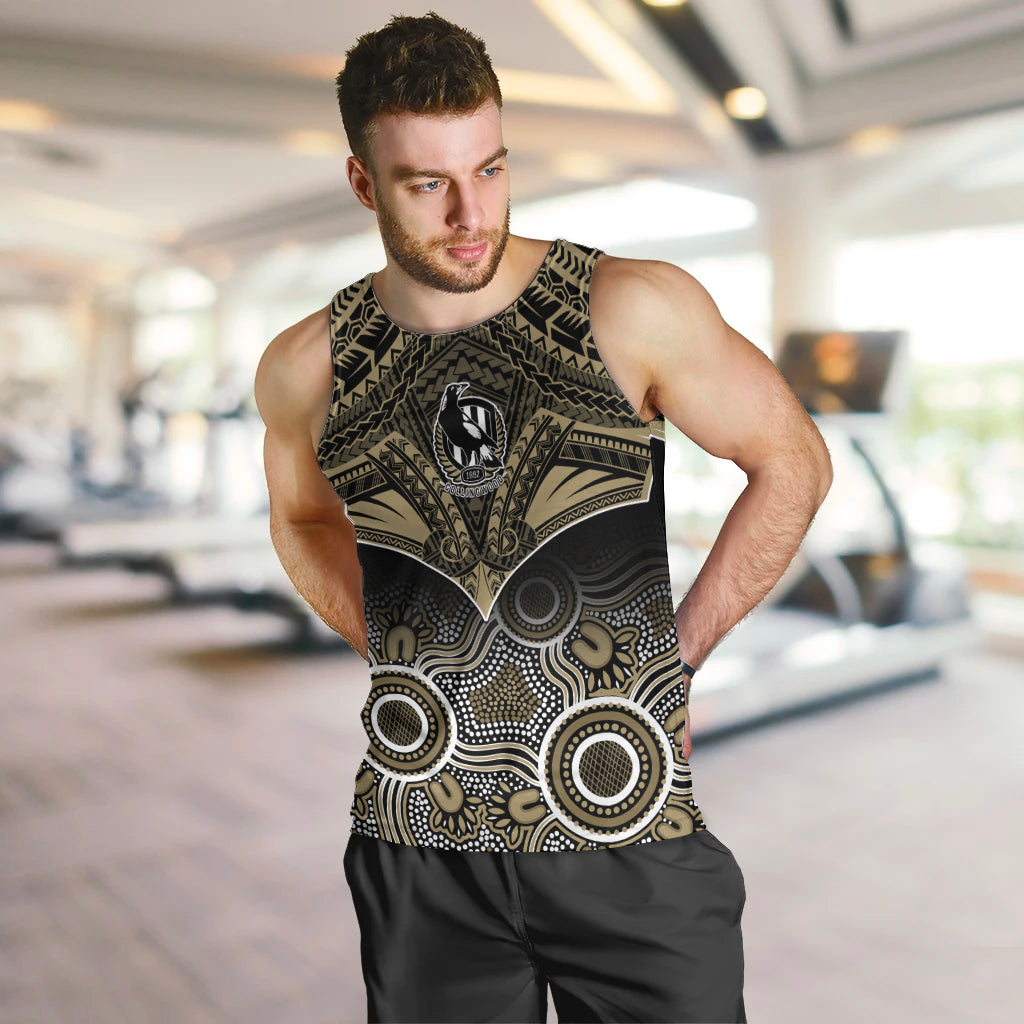 Collingwood Football Men Tank Top Go Magpies Aboriginal Mix Polynesian Pattern LT14