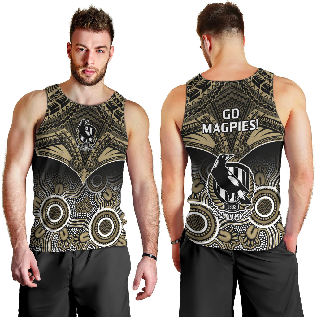 Collingwood Football Men Tank Top Go Magpies Aboriginal Mix Polynesian Pattern LT14