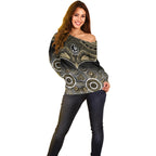 Collingwood Football Off Shoulder Sweater Go Magpies Aboriginal Mix Polynesian Pattern LT14