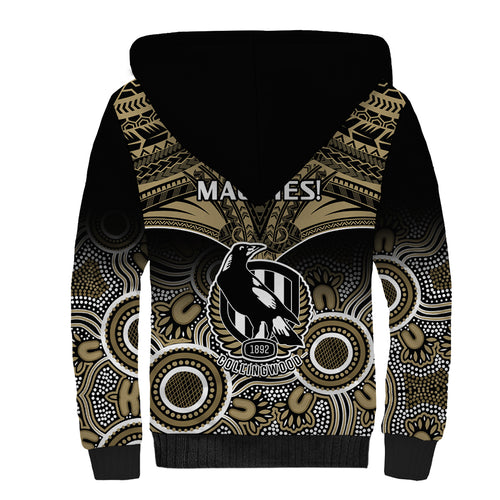 Collingwood Football Sherpa Hoodie Go Magpies Aboriginal Mix Polynesian Pattern LT14