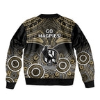 Collingwood Football Sleeve Zip Bomber Jacket Go Magpies Aboriginal Mix Polynesian Pattern LT14