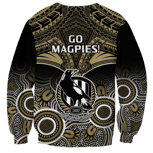 Collingwood Football Sweatshirt Go Magpies Aboriginal Mix Polynesian Pattern LT14