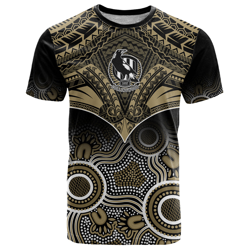 Collingwood Football T Shirt Go Magpies Aboriginal Mix Polynesian Pattern LT14