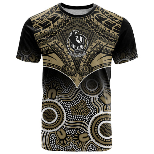Collingwood Football T Shirt Go Magpies Aboriginal Mix Polynesian Pattern LT14