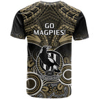 Collingwood Football T Shirt Go Magpies Aboriginal Mix Polynesian Pattern LT14
