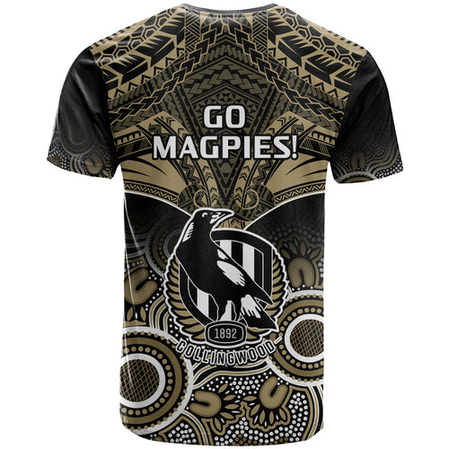 Collingwood Football T Shirt Go Magpies Aboriginal Mix Polynesian Pattern LT14