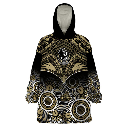 Collingwood Football Wearable Blanket Hoodie Go Magpies Aboriginal Mix Polynesian Pattern LT14
