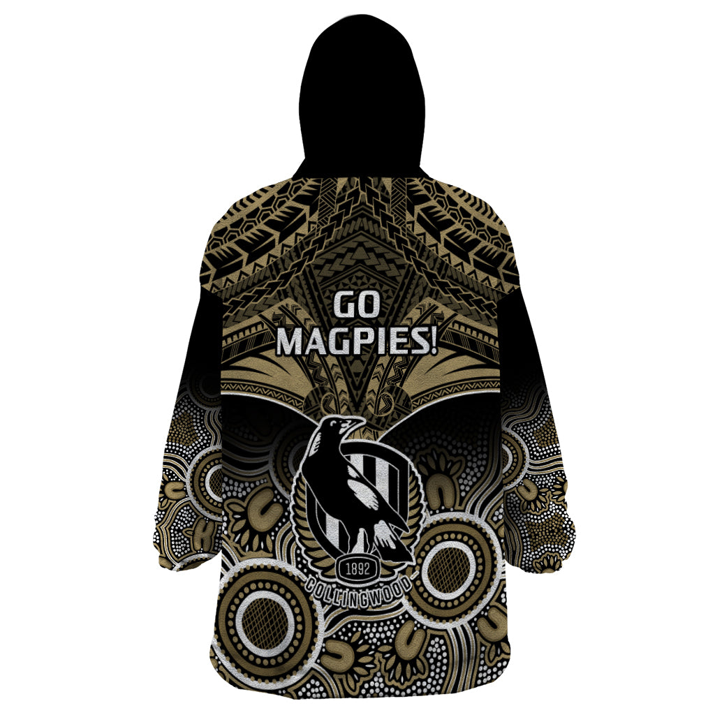 Collingwood Football Wearable Blanket Hoodie Go Magpies Aboriginal Mix Polynesian Pattern LT14