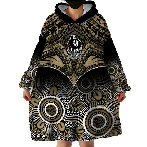 Collingwood Football Wearable Blanket Hoodie Go Magpies Aboriginal Mix Polynesian Pattern LT14