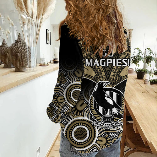 Collingwood Football Women Casual Shirt Go Magpies Aboriginal Mix Polynesian Pattern LT14