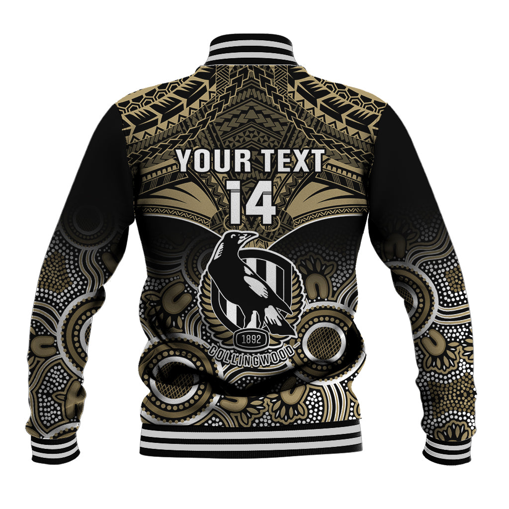 Personalised Collingwood Football Baseball Jacket Go Magpies Aboriginal Mix Polynesian Pattern LT14