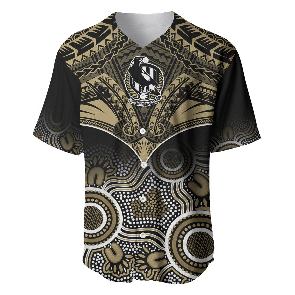 Personalised Collingwood Football Baseball Jersey Go Magpies Aboriginal Mix Polynesian Pattern LT14