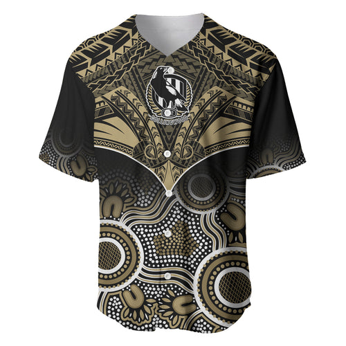 Personalised Collingwood Football Baseball Jersey Go Magpies Aboriginal Mix Polynesian Pattern LT14