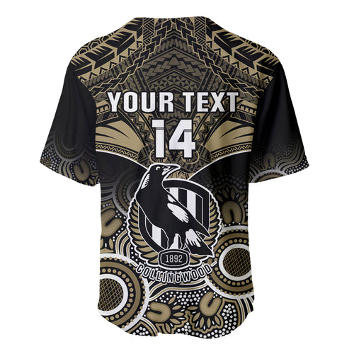 Personalised Collingwood Football Baseball Jersey Go Magpies Aboriginal Mix Polynesian Pattern LT14