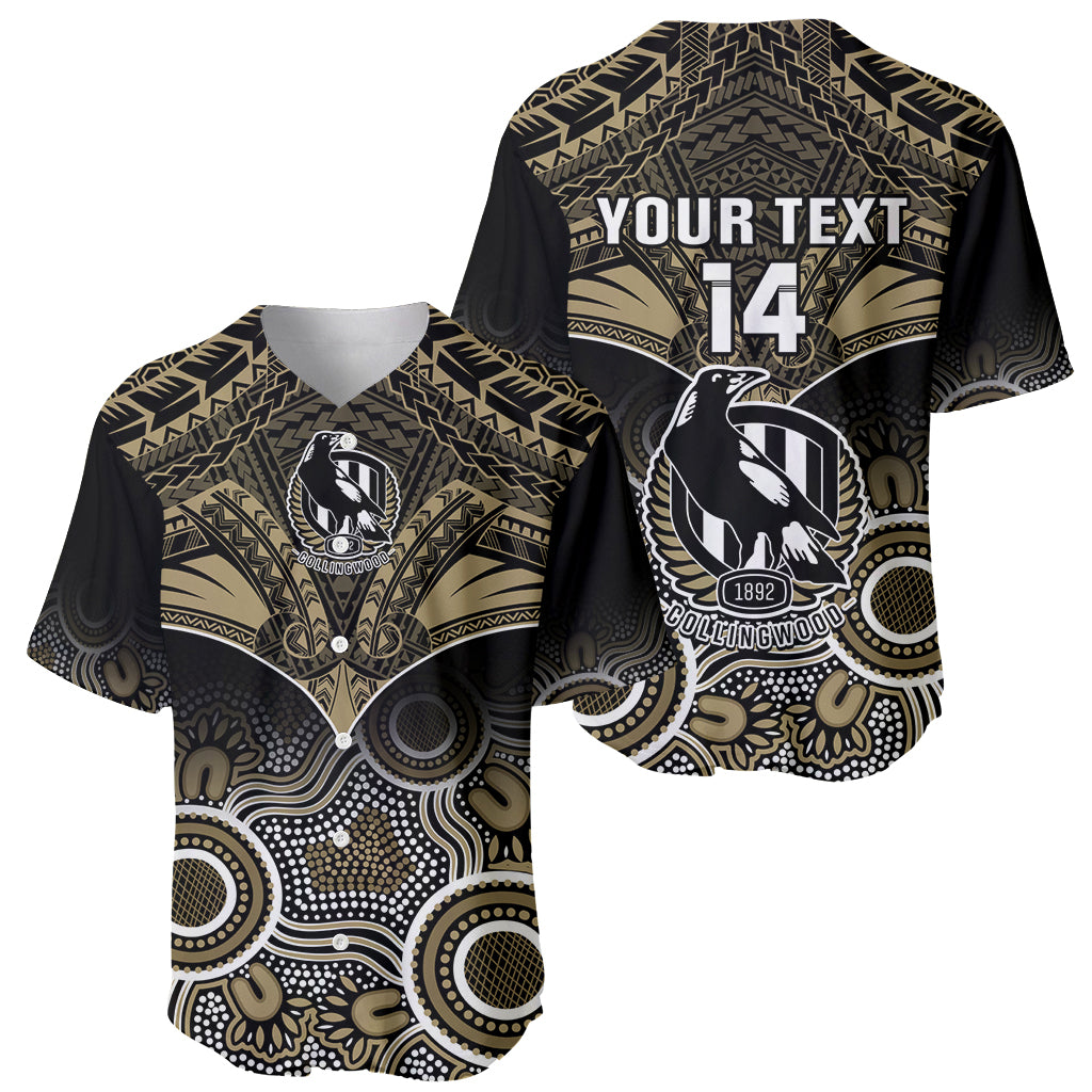 Personalised Collingwood Football Baseball Jersey Go Magpies Aboriginal Mix Polynesian Pattern LT14